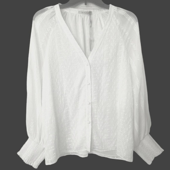 ALICE+OLIVIA Lang Embroidered Button Down Long Sleeve Blouse size Large NWT - Picture 7 of 14